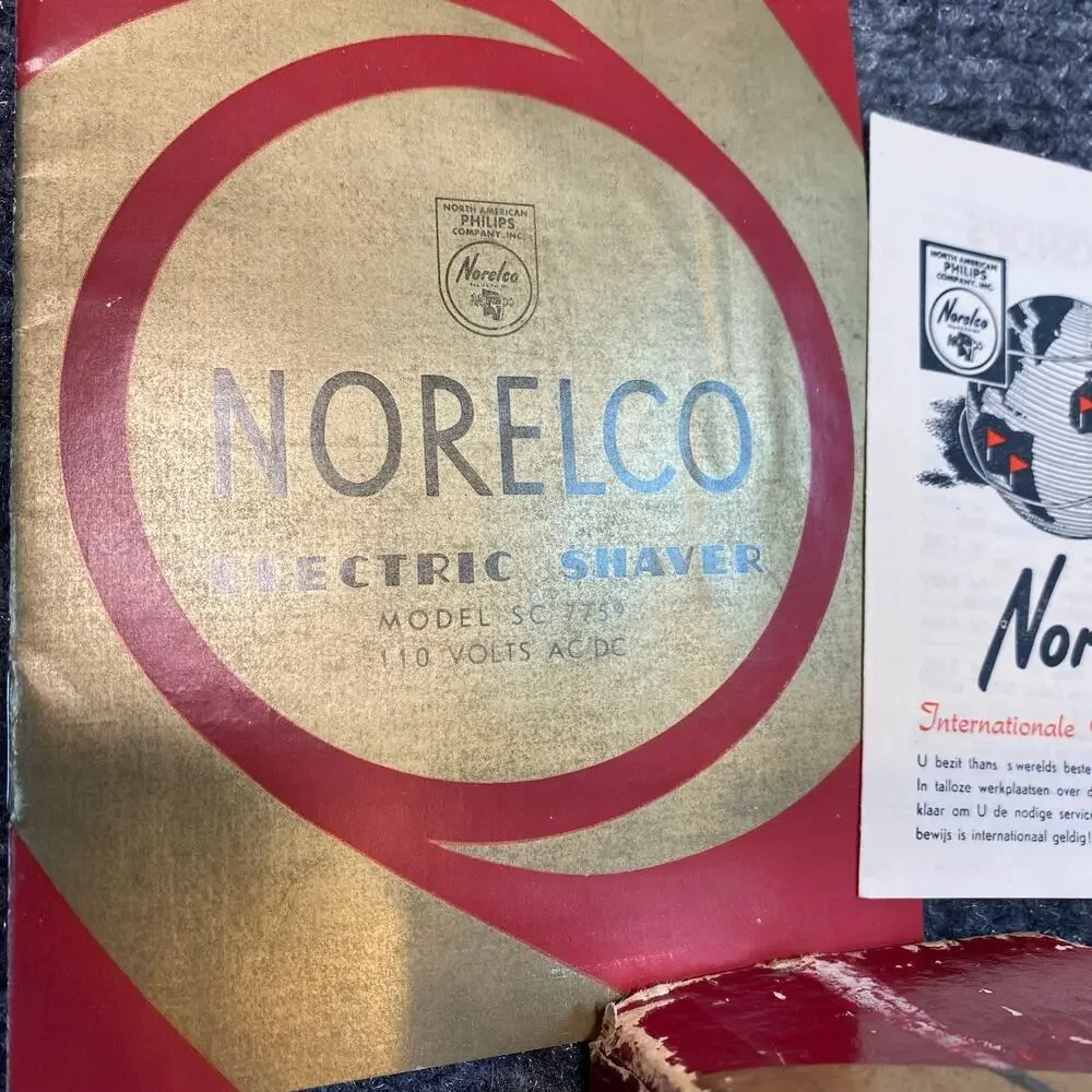 Vintage 1950s Mens Norelco Electric Shaver Type SC 7759 Original Case Box works